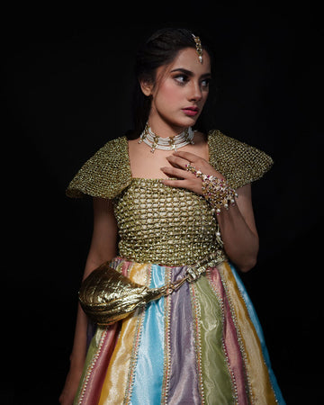 Multi-Color 3-Piece Crochet Tissue Lehenga – Iraah For Women